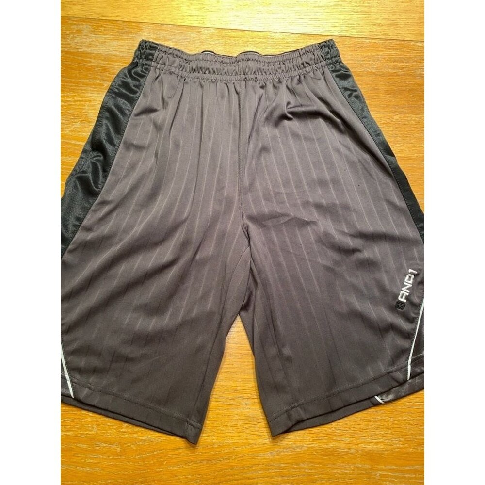 And1 Athletic Training Shorts Elastic Waistband Polyester Brown & Black Stripes
